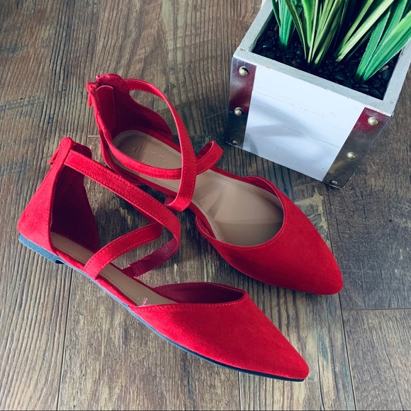 red strappy flats